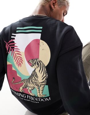 Jack & Jones oversized sweatshirt with tiger back print in black Jack & Jones