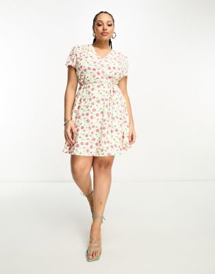 Платье с v-образным вырезом и завязкой на талии Glamorous Curve с цветочным принтом из бутонов роз GLAMOROUS