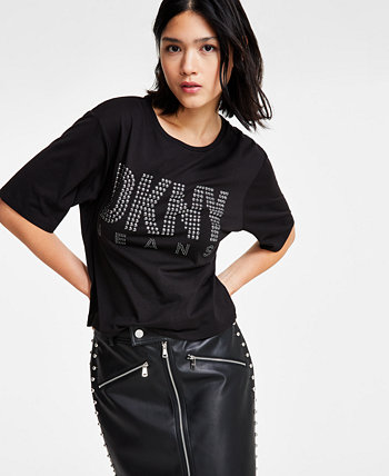 Женская футболка с круглым вырезом и украшенным логотипом DKNY