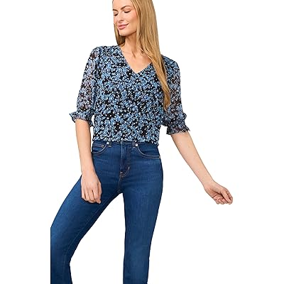 Elbow Sleeve Ruff V-Neck Blouse CeCe