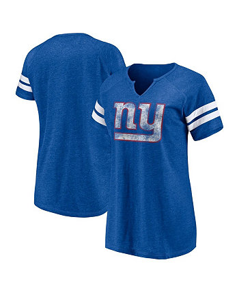 Женская футболка Royal Distressed New York Giants размера плюс с логотипом и вырезом, рукавами реглан Fanatics