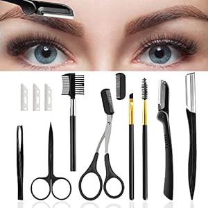 ONEUPIN 12 in 1 Eyebrow Trimmer Kit Multipurpose Exfoliating Dermaplaning Tool， Eyebrow Scissors, Eyebrow Brush, Tweezers, Eyebrow Razor, Eyebrow Trim Tool Set Hair Removal Accessories for Men Women ONEUPIN