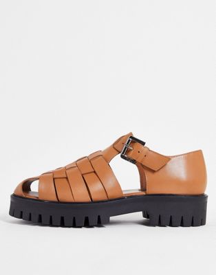 Asra Secko chunky woven sandals in tan leather ASRA
