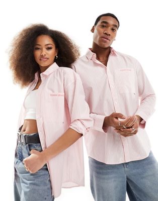 Tommy Jeans Unisex relaxed classic shirt in pink stripe Tommy Jeans