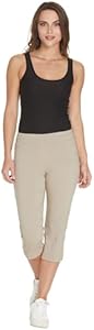 SLIM-SATION Women's Wide Band Pull on Straight Leg Capri with Tummy Control SLIM-SATION