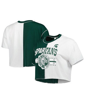 Женская зелено-белая укороченная футболка Michigan State Spartans с цветными блоками ZooZatz