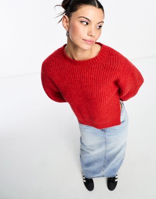 Красный меланжевый вязаный свитер Weekday Ivy с разрезом по бокам Weekday
