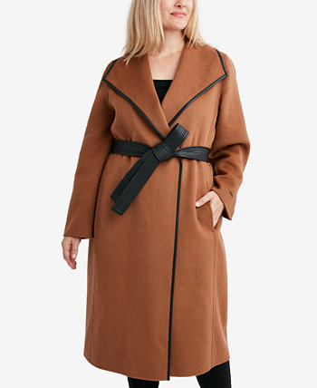 Женское пальто большого размера с запахом и отделкой из искусственной кожи с поясом, созданное для Macy's Tahari