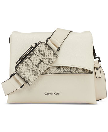 Хромированная сумка через плечо с регулируемым клапаном и сумкой на молнии Calvin Klein
