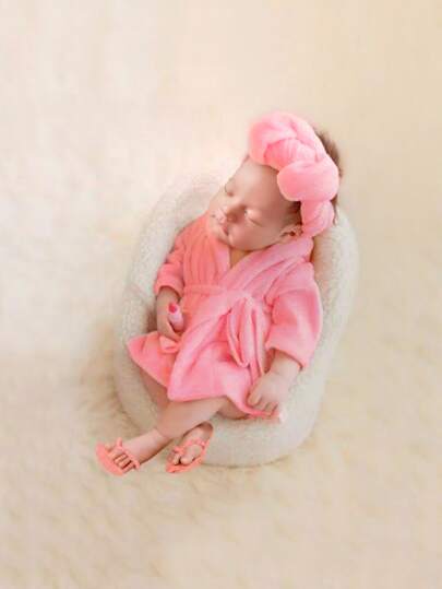 Халат с поясом и полотенце и повязка на голову для фотографии новорождённых SHEIN