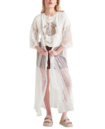 Женское прозрачное длинное кимоно с вышивкой Black Tape