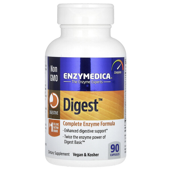 Digest, Комплексная формула ферментов, 90 капсул Enzymedica