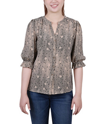 Миниатюрная блузка с Y-образным вырезом и рукавами до локтя NY Collection