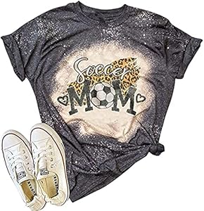 Soccer Mom Leopard Bleached T Shirt Womens Funny Letter Printed Leopard Soccer Mom Graphic Shirt Mom Life Casual Tops Zifota