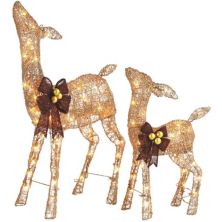 Noma 3 Ft Pre Lit LED Doe and Fawn Outdoor Holiday Lawn Decoration Set, Gold Noma