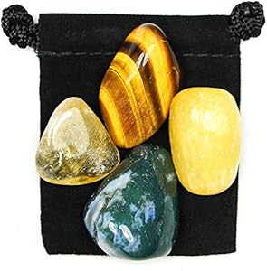 DEPRESSION RELIEF - Professionally Selected Tumbled Crystal Healing Set with Pouch & Description Card - Calcite, Citrine, Moss Agate, & Tiger’s Eye Genuine Gemstones The Magic Is In You