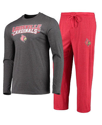 Мужской красный, темно-серый, потертый комплект из футболки и брюк с длинными рукавами Louisville Cardinals Meter Concepts Sport