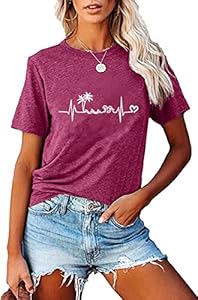 Sun Salt Sand Beach Tshirt for Women Summer Coconut Tree Graphic Casual Short Sleeve Loose Fit Tee Blouses Fashvacation