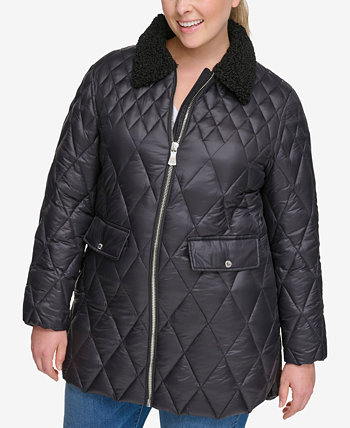 Стеганое пальто больших размеров с воротником из искусственного меха Calvin Klein