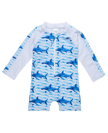 Baby Boys Moki Sea White Shark LS Sunsuit Snapper Rock