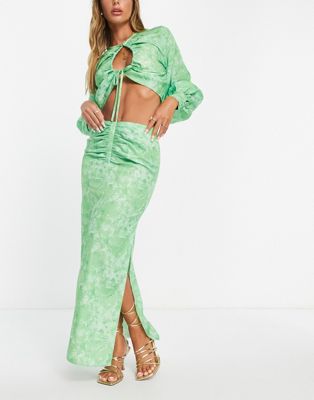 Pretty Lavish ruched midaxi skirt in green abstract floral - part of a set Pretty Lavish