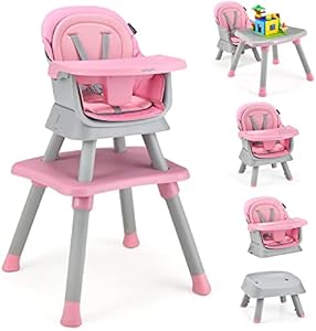 BABY JOY Baby High Chair, 8 in 1 Convertible Highchair for Babies & Toddlers | Booster Seat | Table and Chair Set | Building Block Table | Toddler Chair with Safety Harness, Removable Tray (Chevron) BABY JOY