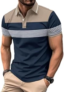 Mens Fashion Color Block Polo Shirts Casual Short Sleeve T Shirt Striped Moisture Wicking Golf Shirts Tops EndoraDore