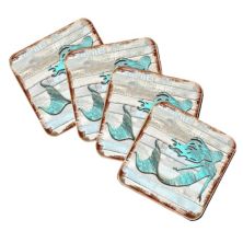 Mermaid Coastal Wooden Cork Coasters Gift Set of 4 by Nature Wonders Nature Wonders