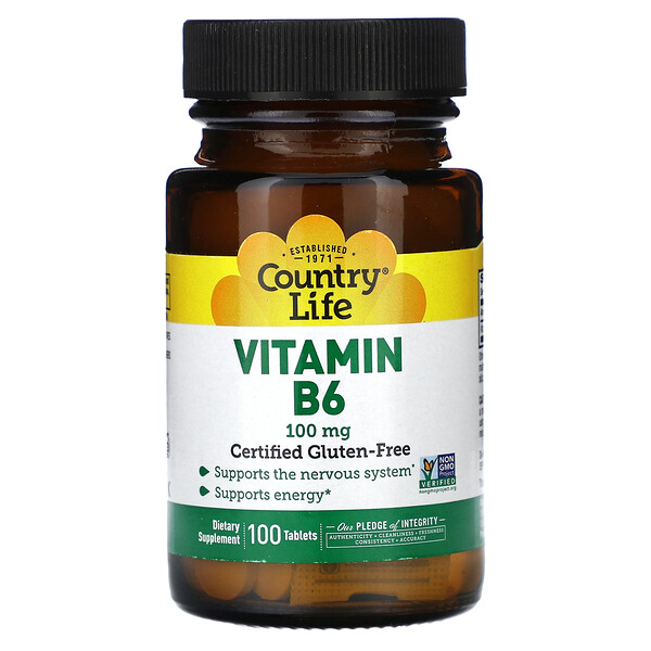 Витамин B6 - 100 мг - 100 таблеток - Country Life Country Life
