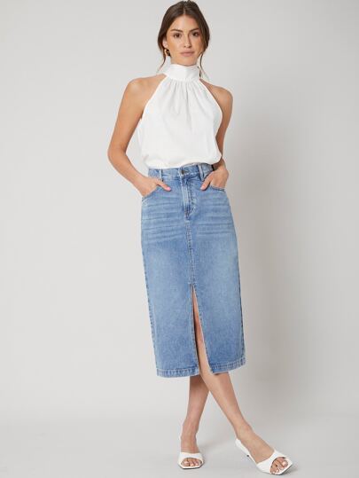 MOTF PREMIUM Асимметричная джинсовая юбка из 100% хлопка MOTF