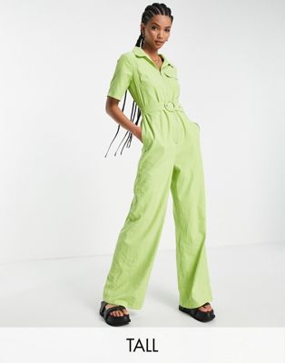 Lola May Tall belted wide leg jumpsuit in lime LOLA MAY TALL