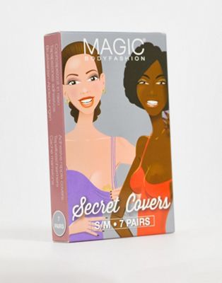 Набор из 7 водонепроницаемых секретных накладок на соски телесного цвета MAGIC Bodyfashion с атласными розетками, 7 цветов Magic