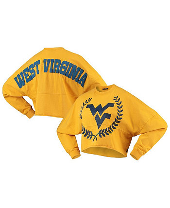 Women's Gold West Virginia Mountaineers Laurels Crop Long Sleeve T-shirt Spirit Jersey