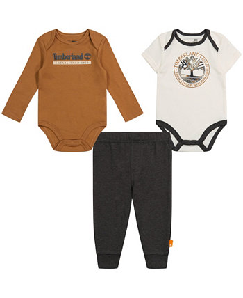 Боди с длинными и короткими рукавами с логотипом для маленьких мальчиков и спортивные штаны «Хезер», комплект из 3 предметов Timberland