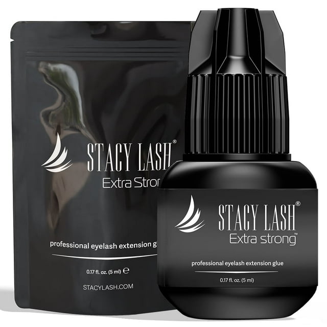 Stacy Lash Extra Strong Adhesive (0.17 fl.oz / 5 ml) / Black Cyanoacrylate Eyelash Extension Glue / Strong and Fast Drying Formula / Professional Use Only STACY LASH