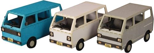 Town Corner Series Kei Van (White Blue Silver Ver.) 1:80 Scale Paper Kit Plum