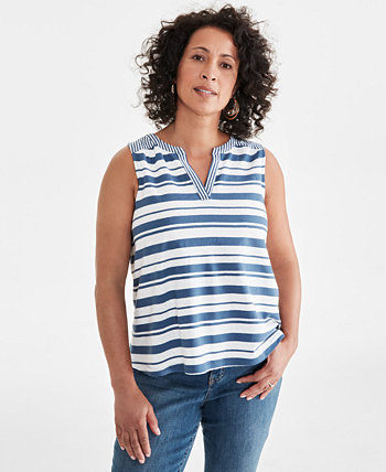 Women's Striped Linen-Cotton Sleeveless Top, Created for Macy's Style & Co