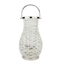 18.5&#34; Modern White Decorative Woven Iron Pillar Candle Lantern with Glass Hurricane Christmas Central