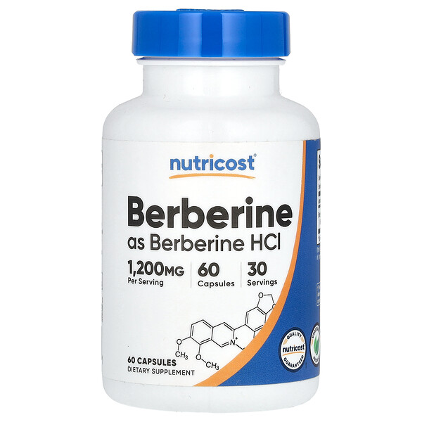 Берберин, 1200 мг, 60 капсул (600 мг на капсулу) Nutricost