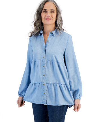 Женская многоярусная рубашка из шамбре на пуговицах спереди, созданная для Macy's Style & Co