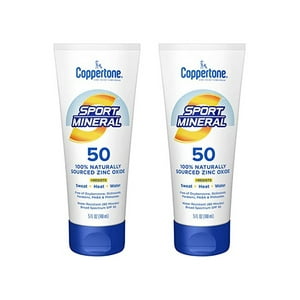 Coppertone SPORT Sunscreen Lotion SPF 50, Zinc Oxide Mineral Sunscreen, Water Resistant Body Sunscreen SPF 50, 5 Fl Oz, 2 Pack Coppertone