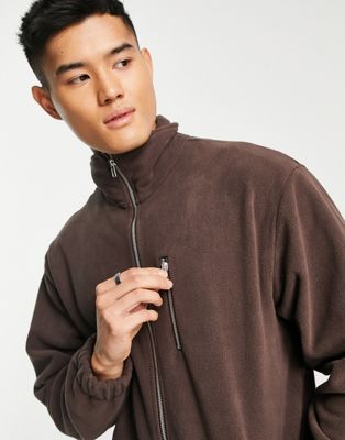 ADPT oversized zip through fleece with technical details in chocolate  ADPT