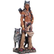FC Design 17&#34;H Indian Warrior with Wolf Statue Native American Decoration Figurine Sculpture F.C Design