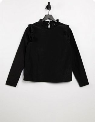 Черная футболка с высоким воротником и рюшами Vero Moda VERO MODA
