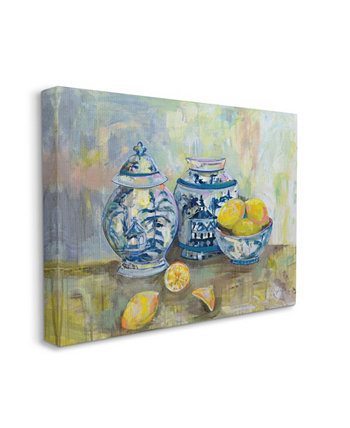Лимоны и керамика желто-синяя классическая живопись, 16 x 20 дюймов Stupell Industries