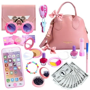 Rirool Princess Themed Play Purse - 31 Piece Toy Set with Handbag, Pretend Makeup, Smartphone, and More - Perfect for Girls' Role-Playing - Ages 3-8+ Rirool