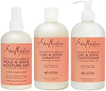 SheaMoisture Moisturize and Define Shampoo, Conditioner, and Curl and Shine Mist for Curly Hair Care Coconut and Hibiscus with Shea Butter and Coconut Oil SheaMoisture