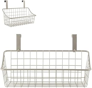 Spectrum Hanging Baskets for Organizing (Small, Satin Nickel) - Grid Over the Cabinet Wire Basket for Kitchen or Bathroom - Door Hanging Storage Organizer for Cleaning Supplies, Washcloths, & Towels Spectrum