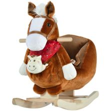 Qaba Kids Ride On Rocking Horse Toy Rocker with Fun Song Music and Soft Plush Fabric for Children 18 36 Months Brown Qaba