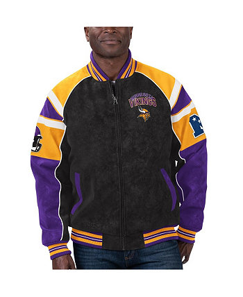 Мужская черная университетская куртка Minnesota Vikings из искусственной замши реглан с молнией во всю длину G-III Sports